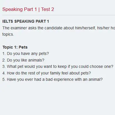 Speaking Part 1 | Test 2